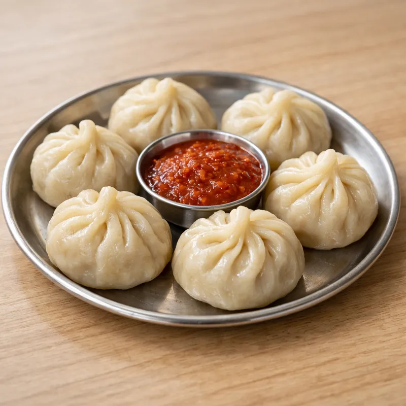 Veg Momos (Steamed) — 1 plate (6 momos)